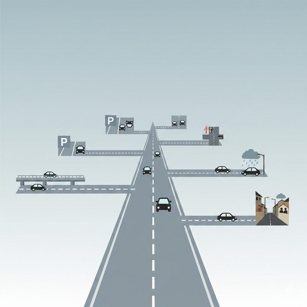 ペーパードライバーの不安傾向を示す車と道路のイメージ