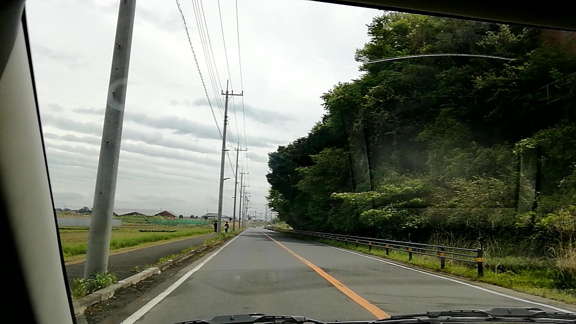 直線道路と木々が続くルート