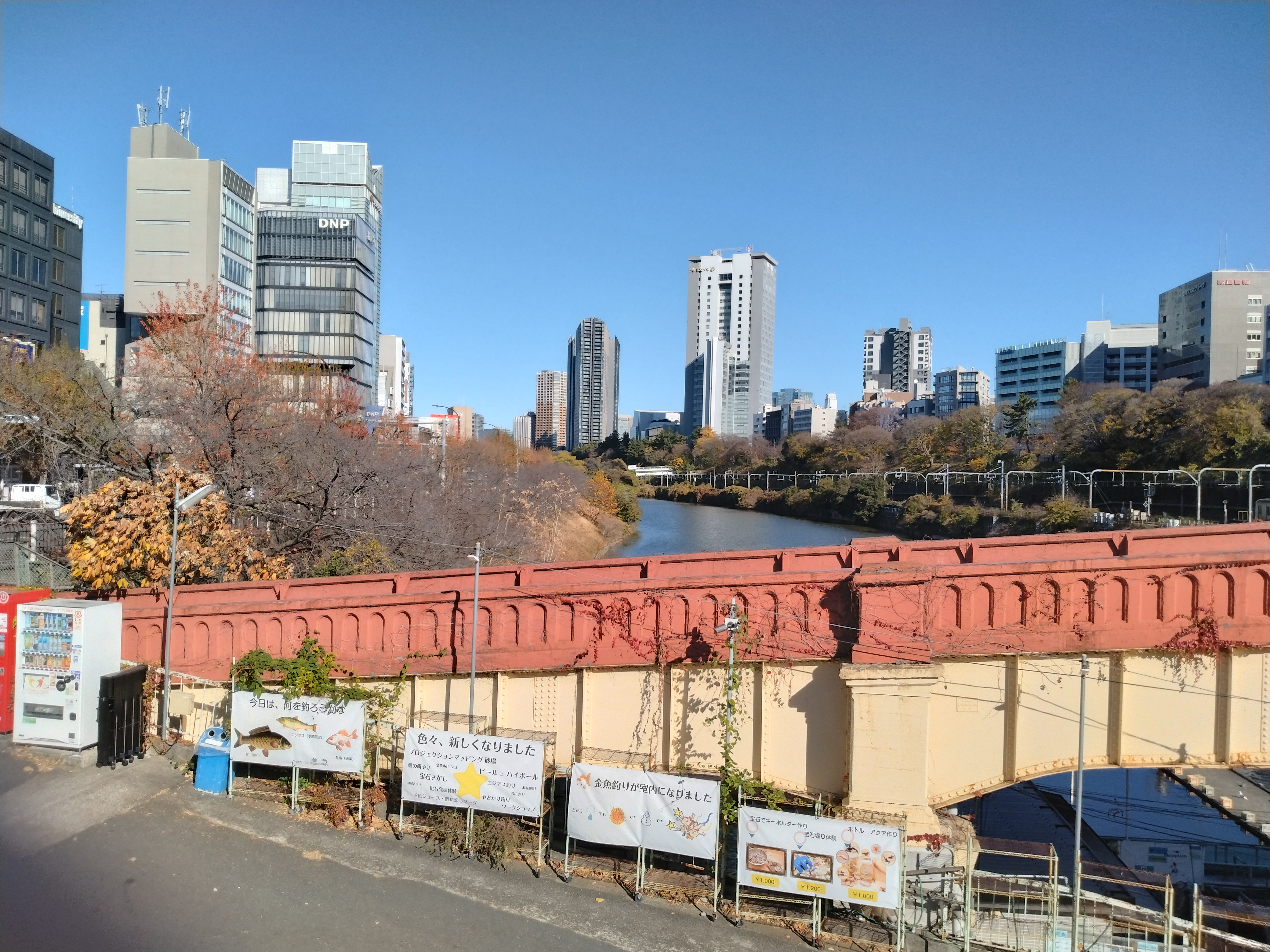 強い逆光が印象的な橋付近の写真です。