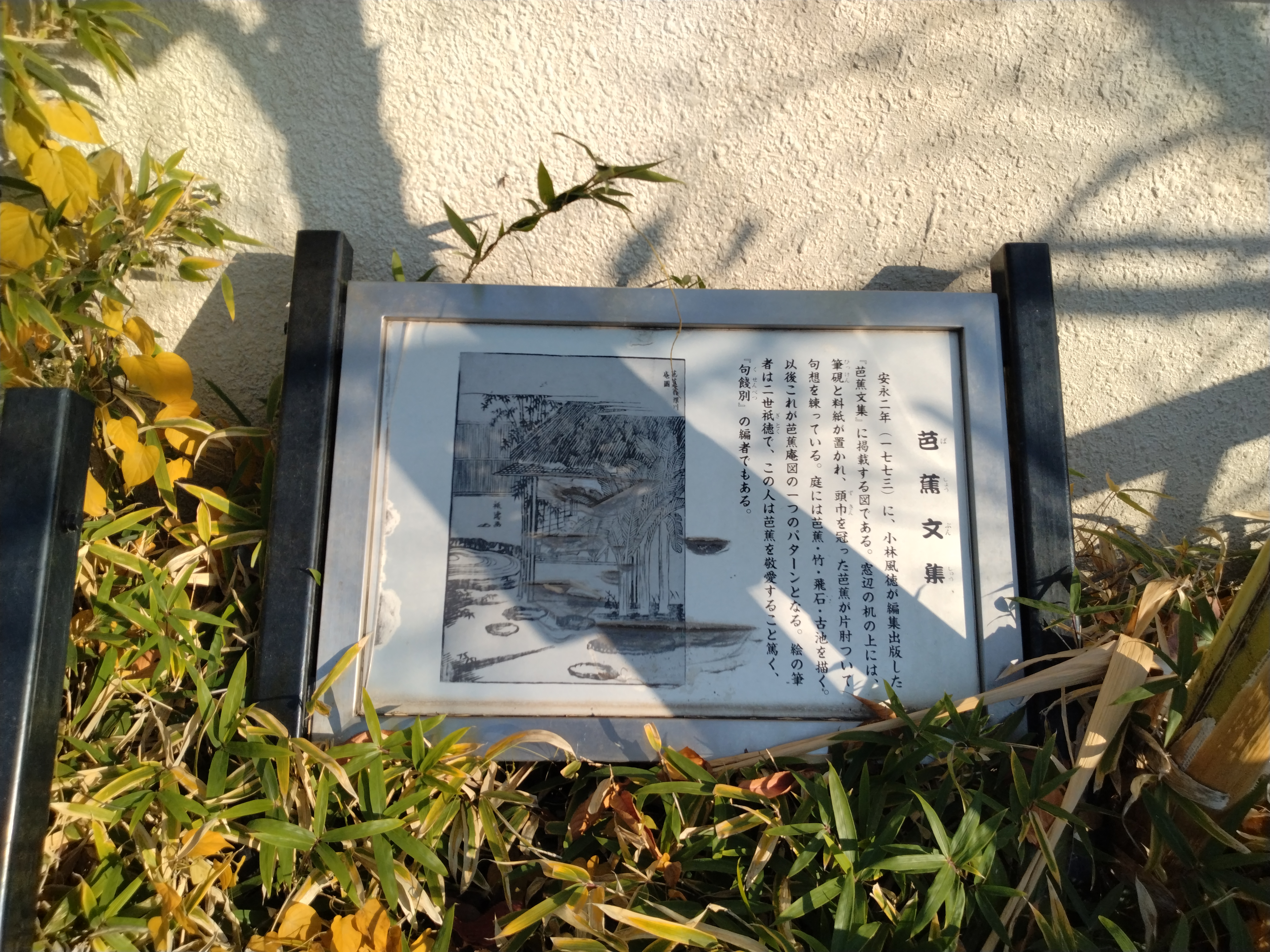 植栽脇に置かれた説明板