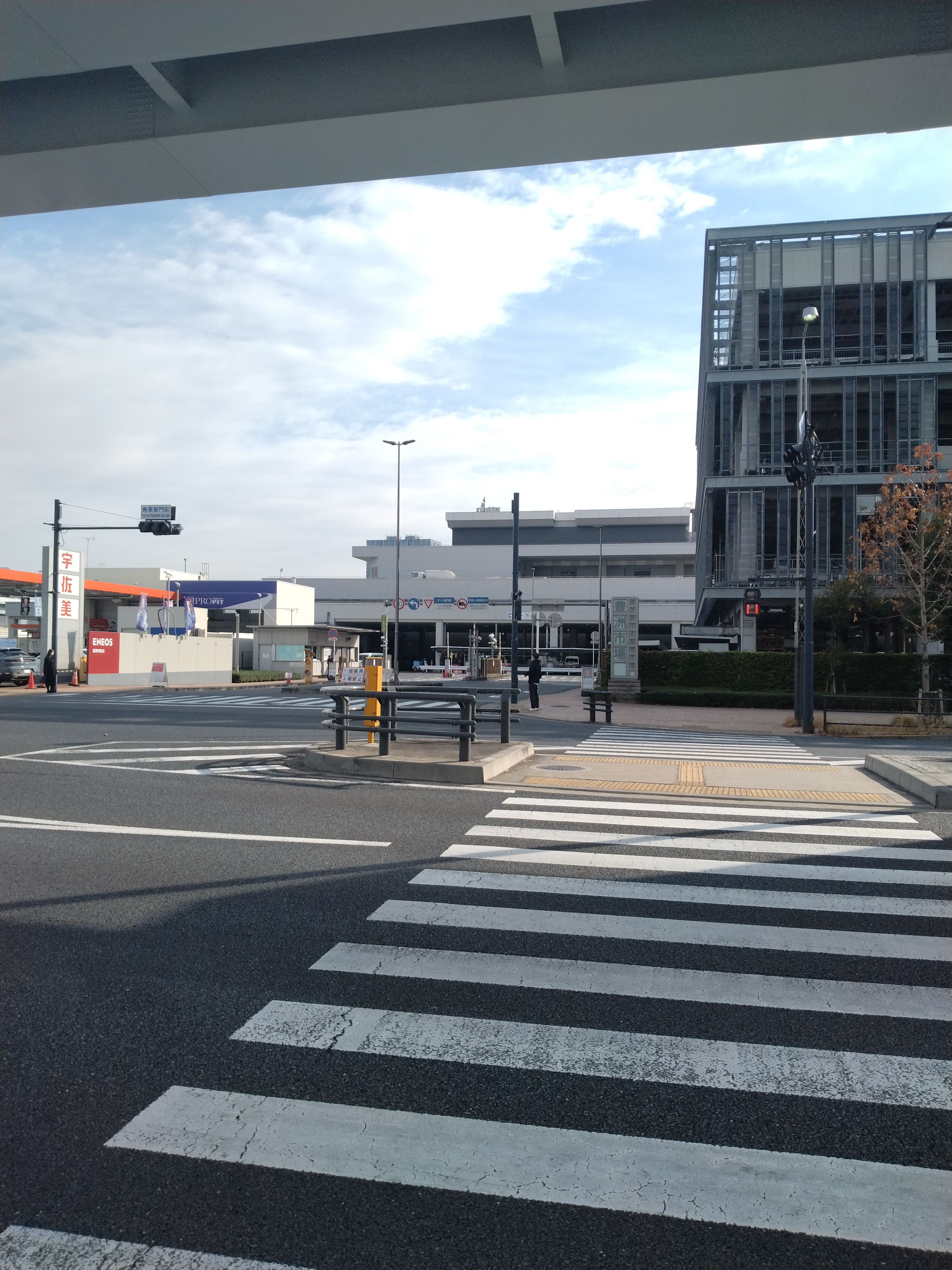 駅前に広がる横断歩道と広場の景観