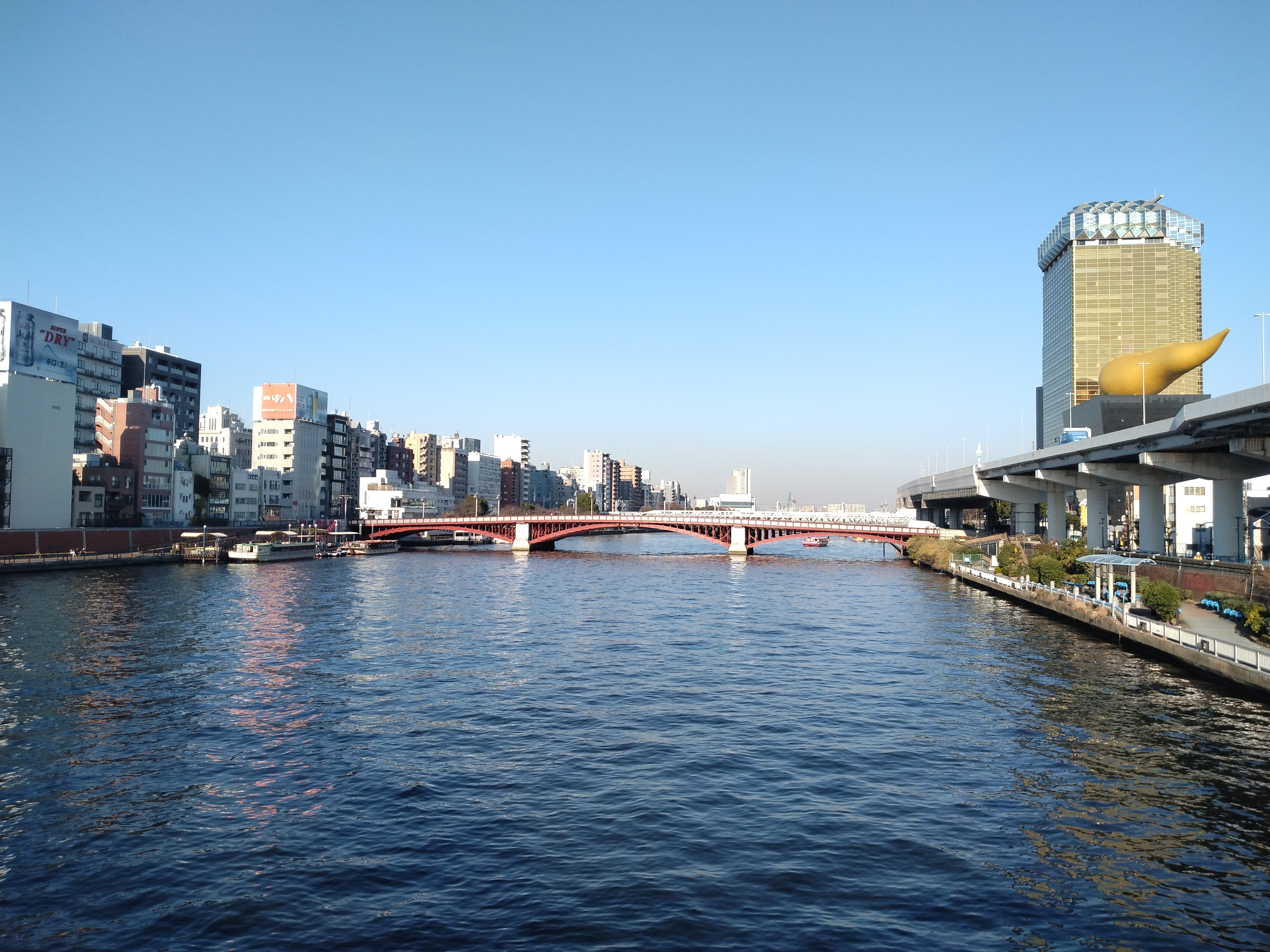 広い川幅とビル群の景観